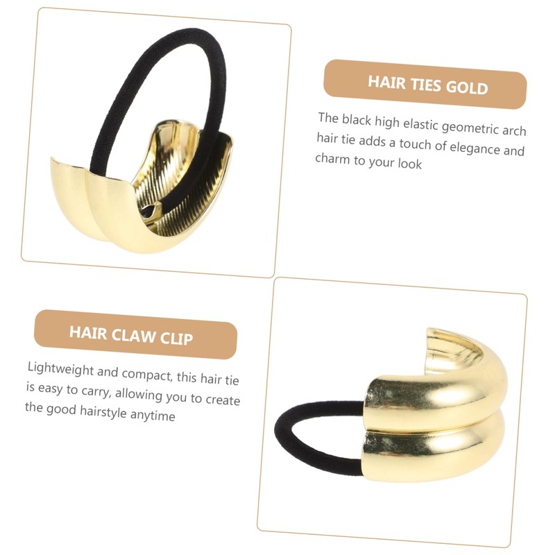 PACKOVE 2Pcs Metal Geometric Elastic Hair Ties for Women High