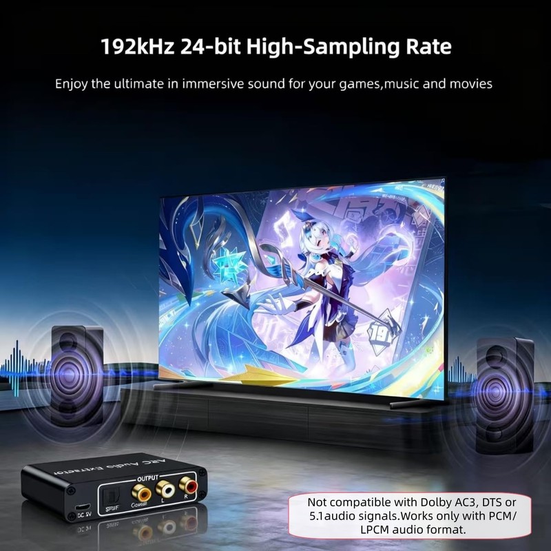 HDMI ARC Audio Extractor Converter, 192KHz ARC Audio Extractor Output