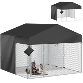 Iceberg Elf Outdoor Dog Kennel Cover Half Coverage for 10x10FT 600D Heavy Duty Waterproof Kennel Covers for Dog Cages(Cover Only) Black