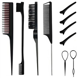 10 Pcs Peine para Peinar Cabello, Kit de Peines para Peinar el Cabello, Cepillo de Nailon para Cabell, Cepillos de Peine para Burlas para el Cabello para Mujeres, Hombres,Niños,Barbería (Negro)