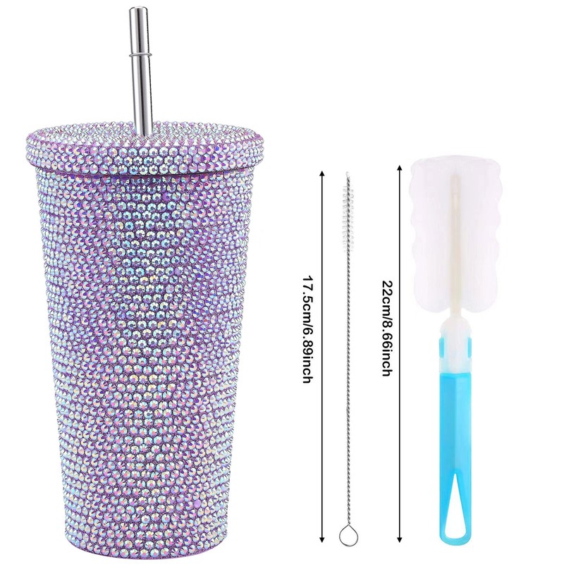 500ml Water Bottle Stainless Steel Rhinestone Decoration Vacuum Water Cup