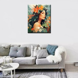 Portrait of Girl Paint by Number Garden Wildflowers DIY Acrylic Oil Painting Kit for Kids Adults Beginner Tropcial Flowers Women Paintworks Art DIY Canvas Art Craft 16x20 Inch Home Decor (Frameless)