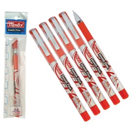 Montex 5 x 0.7mm Steel Tip Smooth Flow Ball Pen RED Ballpoint Pens Glider Ink