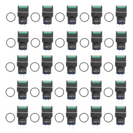 25PCS Push Button Switch with Light 16mm Square Self Locking Small Power Switches 24V 5AGreen