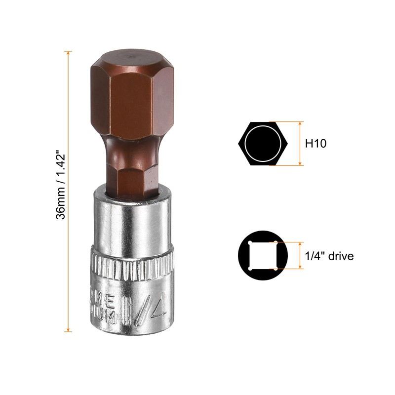 sourcing map 5pcs H10 Hex Bit Socket 1/4" Square Drive