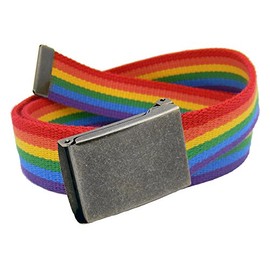 Build A Belt Antique Silver Flip Top 1.25" Wide Buckle with Canvas Web Belt (Womens Large Rainbow)