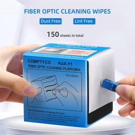 Yunseity 150Pcs/Box Fiber Optic Cleaning Wipes, Dust Free and Lint Free Fiber Wipers, 600+ Cleans, for Fiber End Face Cleaning