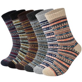 YSense Beau 6 Pairs Merino Wool Warm Mens Socks Thermal Winter Thick Breathable Walking Hiking Skiing Trekking Socks Business Cosy Calf Socks Gift Socks