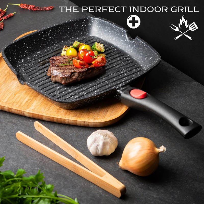Moss & Stone Square Grill Pan for Indoor Cooking, 11-Inch