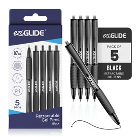 Eziglide Black Retractable Gel Pens, Pack of 5 Pens Black Ink, Smooth Tip Writing Pens, Black Gel Pens for Writing, Drawing & Sketching, Great for Office, School & Home