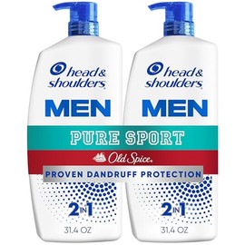 Head & Shoulders Champú y acondicionador anticaspa, Old Spice Pure Sport para hombres 2 en 1, paquete doble, 1% de piritiona de zinc, champú anticaspa