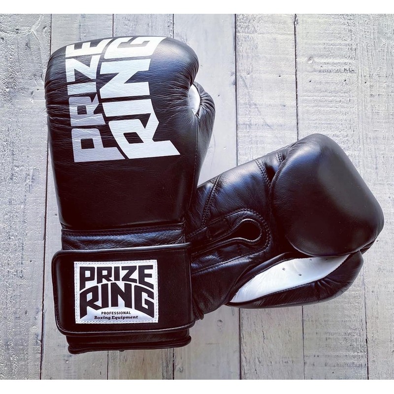 PRIZE RING "Professional SX" Boxing Gloves Genuine Leather Black (16oz)