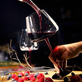 LEMONSODA Concave Champagne Glasses Set of 2 - Modern Red Stem & Black Bottom for Sparkling Wine, Rosé, Prosecco, Champagne – Handcrafted Barware, Perfect for gift – (Wine 24oz Set of 2)