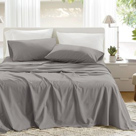 Comfort Spaces 100% Cotton Sheets Twin XL, Breathable, Soft Cotton Sheets, Naturally Cool Cotton Bed Sheets with 12" Elastic Pocket Fits up to 14" Mattress, All Season Sheet Set, Dark Gray 3 Piece