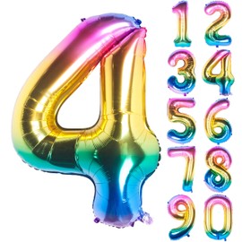 New 40 Inch Rainbow Digit Helium Foil Birthday Party Balloons (Dark Rainbow 4)