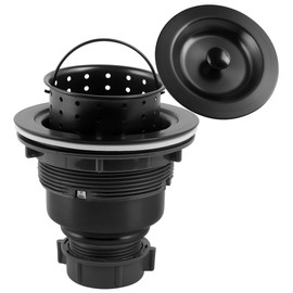 LQS Kitchen Sink Drain Assembly, Kitchen Sink Strainer with Deep Removable Waste Basket, Stainless Steel Sink Basket Strainer with Drain Assembly for 3-1/2-inch Sink Opening Size (Black)