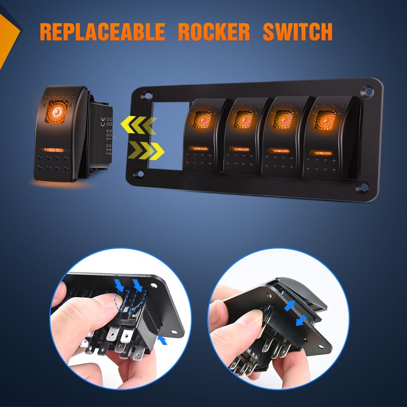 Nilight 6 Gang Rocker Switch Panel with Orange LED Light