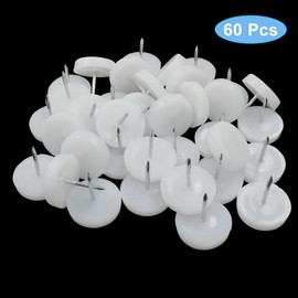 Jiozermi 60Pcs 24mm Nail on Furniture Glides, Nylon Chair Glides, Nail Chair Leg Floor Protectors, Nail Chair Floor Protectors, Furniture Sliders, Chair Feet Pads, Furniture Pads(White)