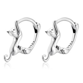 Ornaland Cat Hoop Earrings for Women 925 Sterling Silver Cute Animal Lenerback Earrings Animal Jewelry Gifts for Women