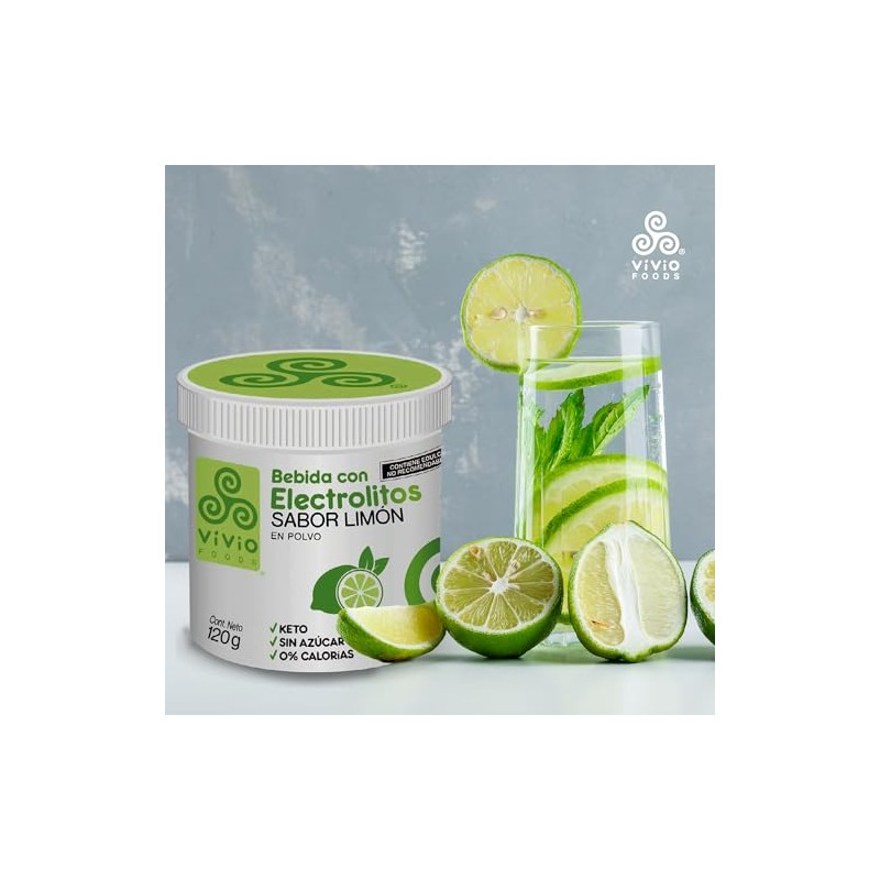 Vivio Foods, Electrolitos en Polvo Sabor Limón 120 gr