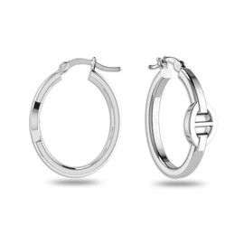 LeCalla 925 Sterling Silver Lightweight Oval Anchor Hoop Earrings with Click Closure for Women, Silver, No Gemstone