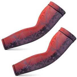[Eadali] Arm Covers Cooling Effect Sweat-Absorbing Quick-Drying Anti-Slip UPF50+ UV Protection Sunscreen Covers UV Protection For Sports Activities Summer Must-Have [Unisex] [2 Pieces] Camouflage Red