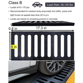 MASSLUNT Cast Iron Drain Grate 17x8 in, B-Class 28100 lbs Heavy-Duty Driveway Channel Cover, Outdoor Trench Drainage Grate, Black Rectangle Metal Sewer Cover for Garage (True 17.3x8)