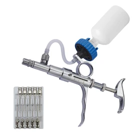 ReuVibk 5ml Livestock Syringe, Continuous Syringe Injector Dispenser Automatic Adjustable Dose with Bottle Insertionn Desig, for Chickens, Ducks, Goose, Pig Bull Sheep