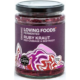 Loving Foods Award Winning *Organic & Made in The UK* Ruby Sauerkraut (475g) Raw, Unpasteurised & Bursting with Beneficial Live Bacteria (12 x Jars)