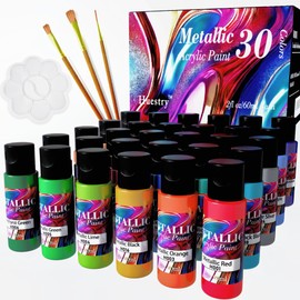 Metallic Acrylic Paint Set of Premium 30 Colors, Professional Metallic Paint with 2 fl oz（60ml） Bottles
