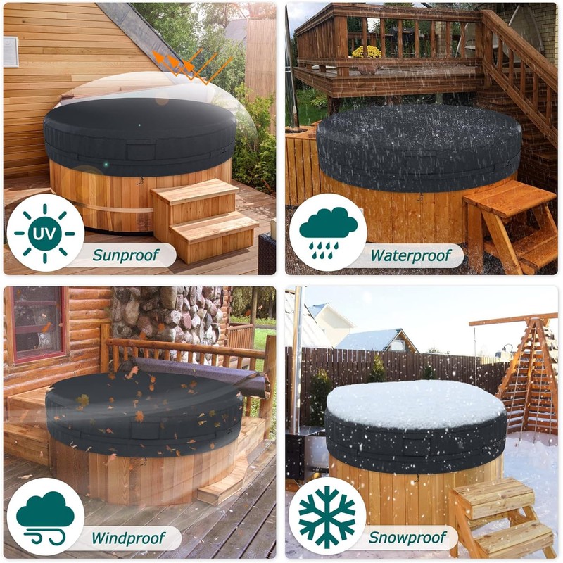 AKEfit Round Hot Tub Cover, 600D Polyester Waterproof for Hot