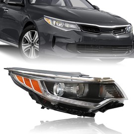 LUNUMAOS Halogen Projector Headlight With LED For 2016 2017 2018 Kia Optima, Direct Replacement Headlamp Black Housing Color Lens Color Clear Yellow (Driver + Passenger Side)
