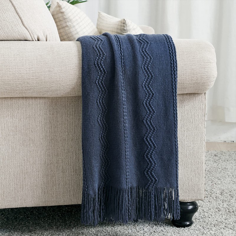 BOURINA Textured Solid Soft Sofa Throw Couch Cover Knitted Decorative