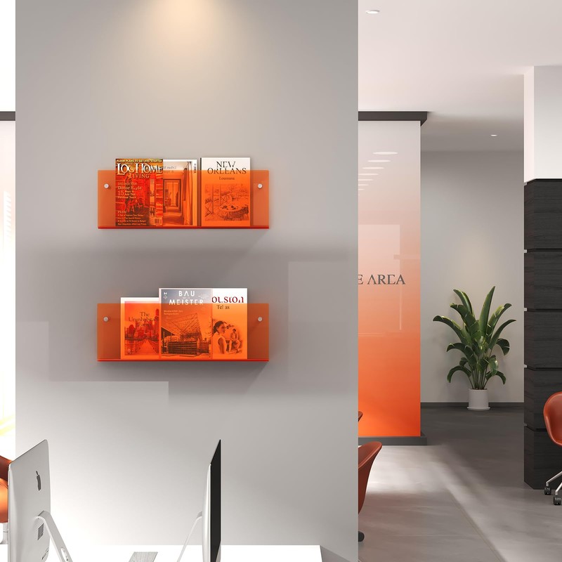 Acrylic Magazine Holder, 2 Pack Hanging Bookshelf Magazine Rack, Wall