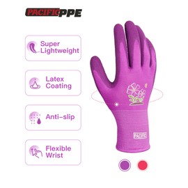 PACIFIC PPE 2 Pairs Gardening Gloves for women and Ladies, Rubber Coated Garden Gloves, Outdoor Protective Work Gloves, Medium Size fits Most, Purple & Red