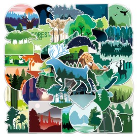 50 Pcs Forest Stickers Vinyl Waterproof Green Plant Stickers for Water Bottle Laptop Luggage Car Skateboard Phone Bumper Computer Bike,Cute Nature Animals Trees Sticker for Kids Adults Teens