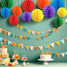 Rainbow Paper Honeycomb Balls,12 Pack Colourful Hanging Tissue Pom Poms for Birthdays,Weddings,Fiesta,Home Party Decoration