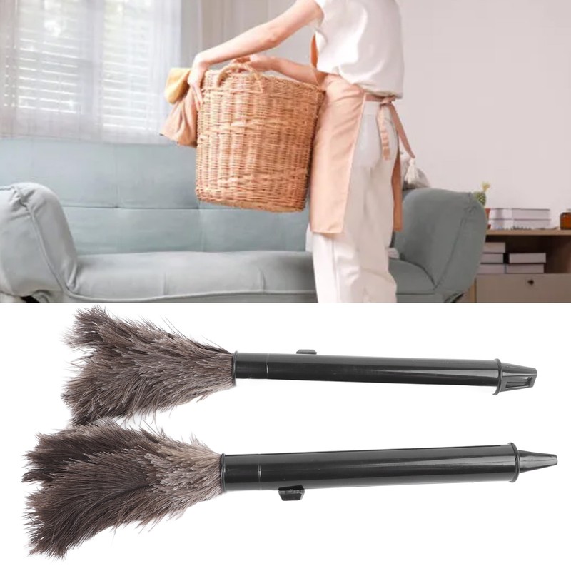 2Pcs Retractable Feather Duster Ostrich Feathers Duster with Long Handle