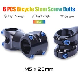 SPEEDWOX 6pcs Bicycle Stem Screw with Washers Set Titanium Alloy Bike Allen Hex Tapered Bolts Screw for MTB Road Bike Stem Parts,M5 x 20mm Blue