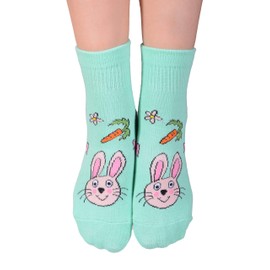 Footsis Non Slip Grip Socks for Yoga, Pilates, Barre, Home, Hospital ,Mommy and Me classes "Bunny" (XS)