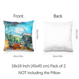 Berkin Arts Decorative Square Throw Pillow Covers Farmhouse Cushion Cases Designed of Art Landscape, Polyester Blend. Pack of 2, 18x18 Inch. Watercolor for Couch (Mount Sainte Victoire by Cezanne)