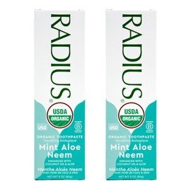 RADIUS USDA Organic Toothpaste 3oz Non Toxic Chemical-Free Gluten-Free Designed to Improve Gum Health & Prevent Cavity - Mint Aloe Neem - Pack of 2