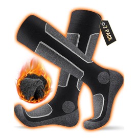 HIYATO Merino Wool Ski Socks 2 Pairs Warm Thermal Socks Thick Winter Socks for Skiing Outdoor Winter Sports Men Women, 2 Pairs | Grey