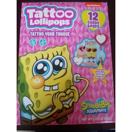 Valentines Day Spongebob Tattoo Lollipops W 12 Cards & Pops-Tattoo Your Tongue
