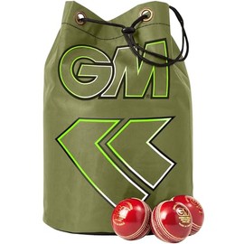 Gunn & Moore GM Cricket Ball Bag Drawstring | Shoulder Straps | Khaki Apollo Green with GM Logo | 24 Ball Capacity