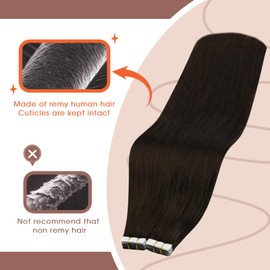 Sunny Hair Tape in Hair Extensions Human Hair Invisible Tape in Hair Extensions 10Pcs Tape in Extensions Real Human Hair Straight Hair Extensions for Women 20 inch Darkest Brown Color