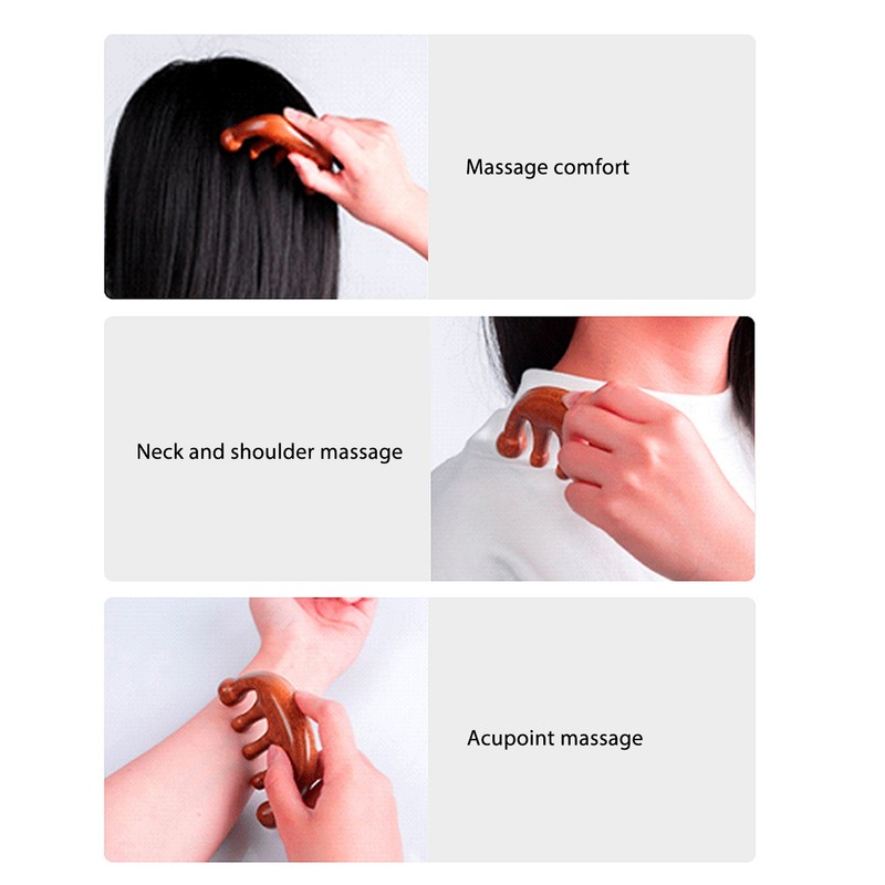 Scalping Massage Comb 5 Teeth Sandalwood Gua Sha Handheld Portable