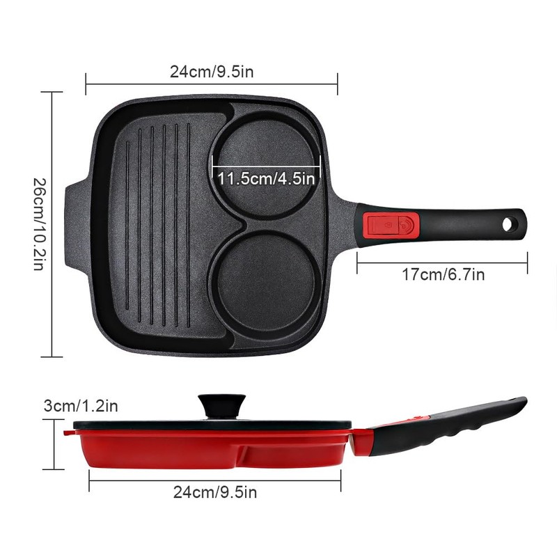 Bobikuke Fried Egg Pan, 3 Section Egg Skillet with Detachable