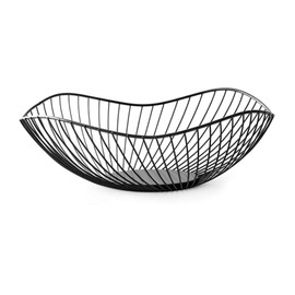 LdawyDE Black Metal Fruit Bowl - Modern Storage Basket, Anti-Rust Durable Stand, Desktop Fruit Holder, Diameter 25.5 x 10 cm