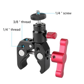 CAMVATE Super Clamp Articulated Mini Ball Head Mount with1/4-20 Screw for DSLR Camera DIY Accessories(Red) - 1669